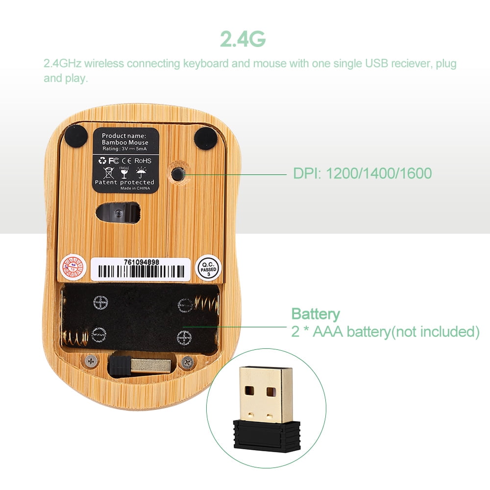 WPCBAA Handmade Bamboo Wood Making USB Wired Keyboard Splash-Proof Design Mute Silent Home Office Game Typing
