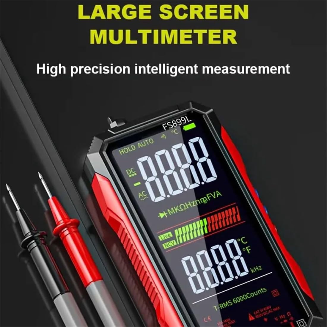 2026 Upgraded Smart USB Rechargeable Digital Multimeter, FS899L Multimeter, Auto Digital Display Tester, Measures Voltage Current Resistance Diodes Continuity Duty-Cycle Capacitance Temperature