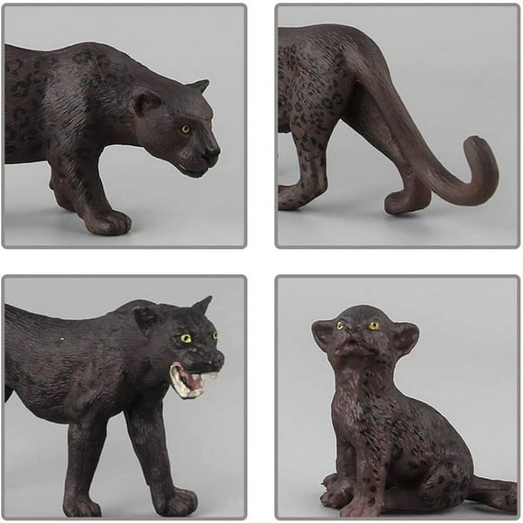 5 Pcs Black Panther Cuddly Toy Figure Model Forest Animals Figures Toy Leopard Wild Life Simulation Animal Models