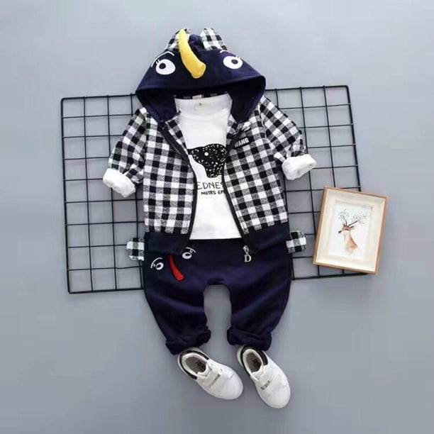 3PCS Baby Boys Conjuntos de ropa Ropa para niños Chaquetas para niñas Abrigo + Niños Camiseta de manga larga + Pantalones deportivos Trajes Pantalones para niños pequeños80-S (65-75 CM) Gao Jinjia LED