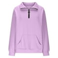 thumbnail image 4 of Krdevn Solid Color Casual Stand Collar Half Zip Long Sleeve Sweatshirt No Hood Pullover with Pockets,Pullover Sweatshirts for Women,Size:L, 4 of 6