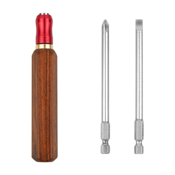 Mango de Madera Y 2 Puntas de Destornillador, Ergonómico, Versátil Y Resistente, Puntas PH2 -6mm, Mango Hexagonal de Cambio Rápido Antideslizante