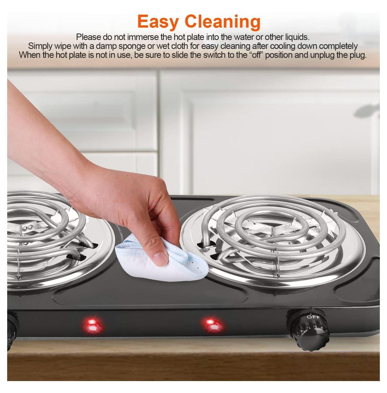 Hot Plate Electric Stove, 2000W Portable Dual Burner Cooktop - 5 Temp Control, Cast Iron, for Home, RV, Camping & All Cookware