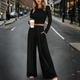 thumbnail image 2 of AWZXDE Women's Knit Top and Pants Set Short Sleeve Crop Top Comfortable Casual wear Black,XL, 2 of 7