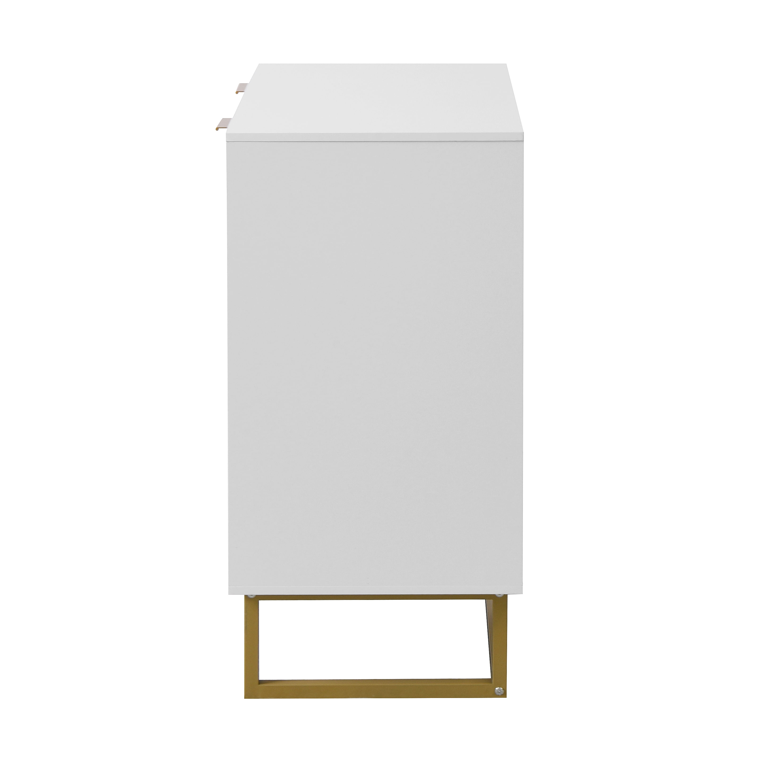 MAYEERTY White and Gold Storage Cabinet, Modern Buffet Sideboard with 2 Doors