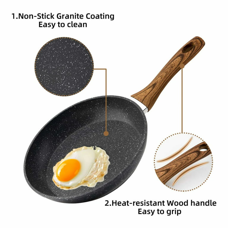 Clearance Frying Pan Set 3-Piece Nonstick Saucepan Woks Cookware  Set,Heat-Resistant Ergonomic Wood Effect Bakelite Handle Design,PFOA  Free（7/8/9.5