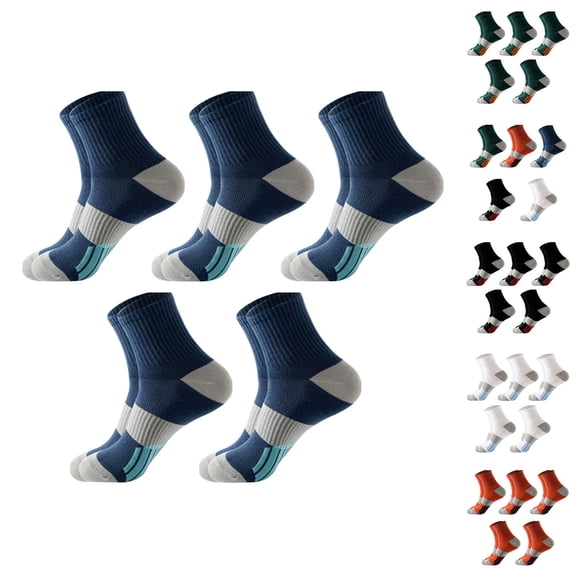 WHEANG 5 Pairs Block Crew Socks for Women Men Basketball Socks Professional Running Athletic Socks Moisture Wicking Cushioned Breathable Sports Socks for Men(Color Blue) 2026 Sales Under $1