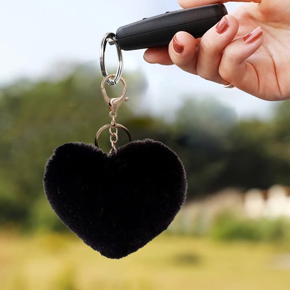 JingChun 1pc Heart Keychain Fluffy Heart Shape Pompoms Keyring Faux Fur Ball Keychain Hanging Pendants Decors for Car Bag Charm
