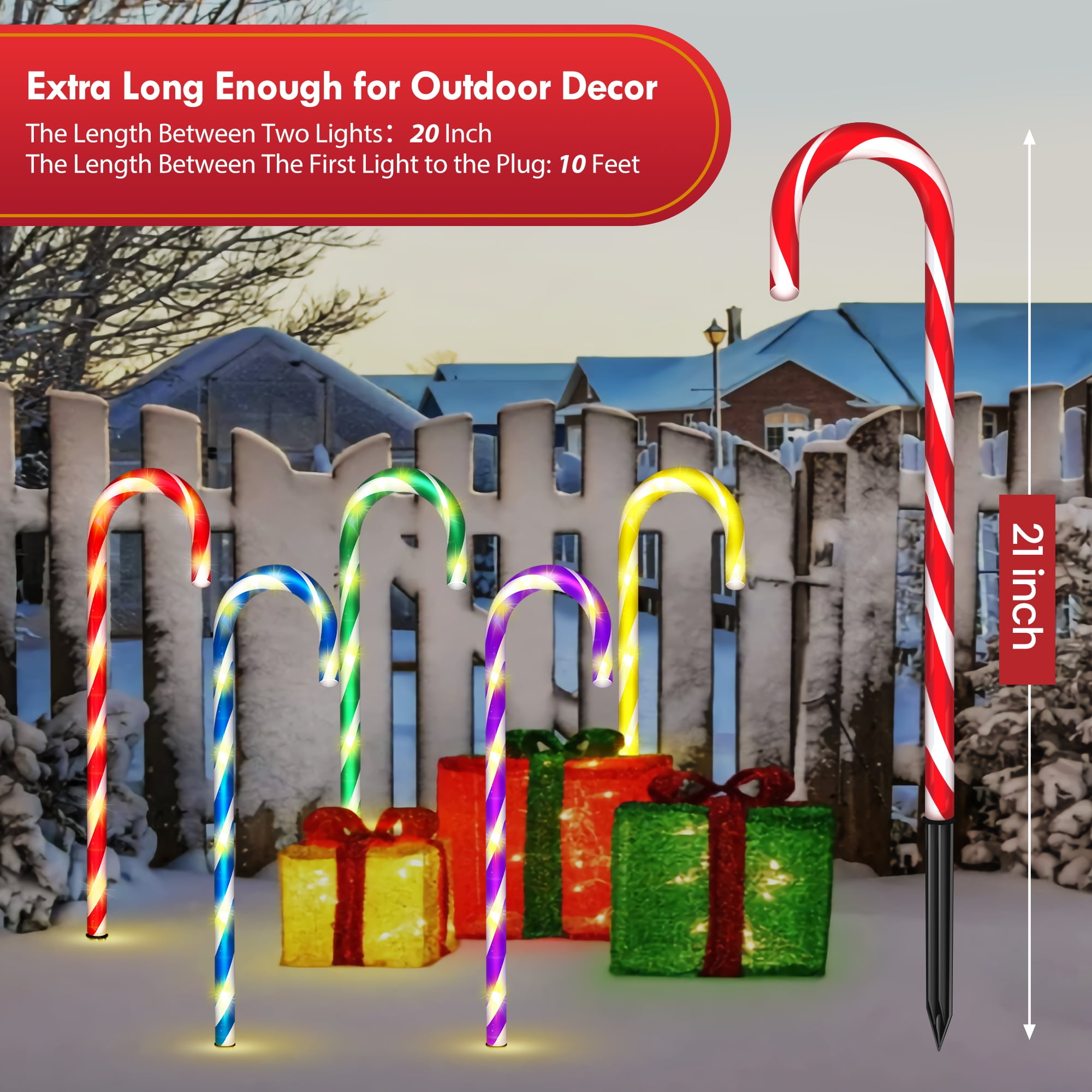 10 Pack 8 Modes Christmas Candy Cane Lights 21 Inch Flickering Candy Cane Pathway Marker Waterproof UL Listed Christmas Lighting Decoration Light Outdoor Indoor