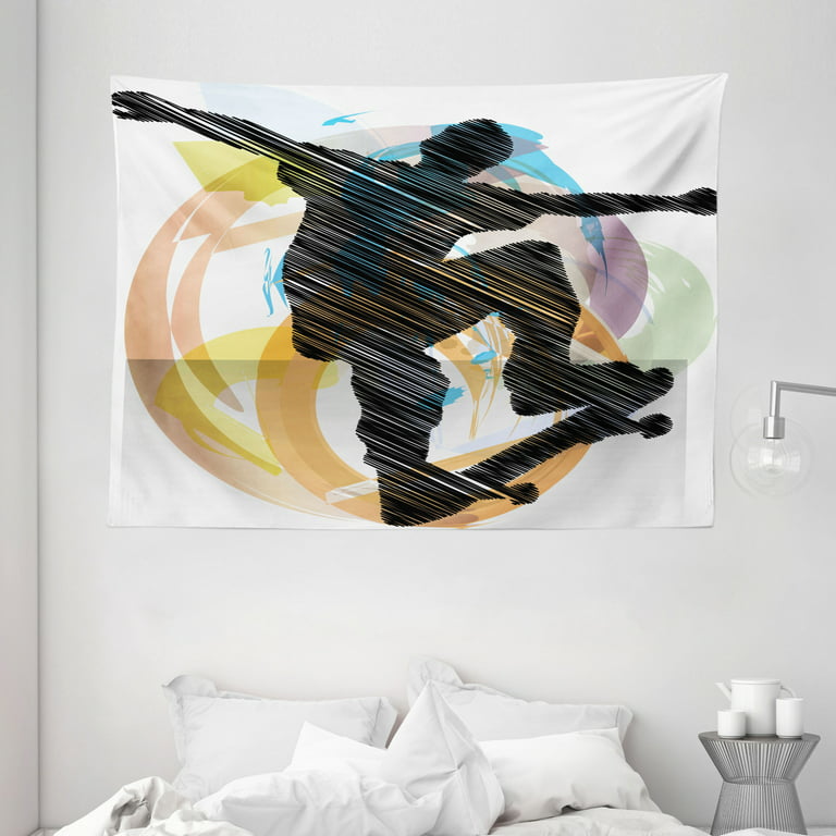 Ambesonne Teen Room Decor Tapestry, Abstract Grunge Stylized Sketch of A Skater Young Boy Exotic Sports Graphic, Wall Hanging for Bedroom Living Room Dorm Decor