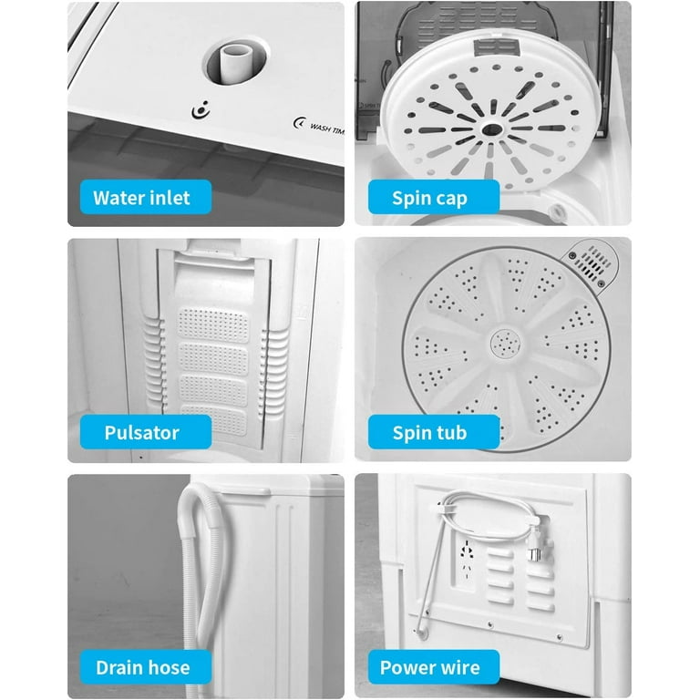 INTERGREAT Portable Twin Tub Washing Machine with Drain Pump, 15lbs Mini  Compact Laundry Washer Machine with Longer Hose, Semi-automatic Washer  Combo