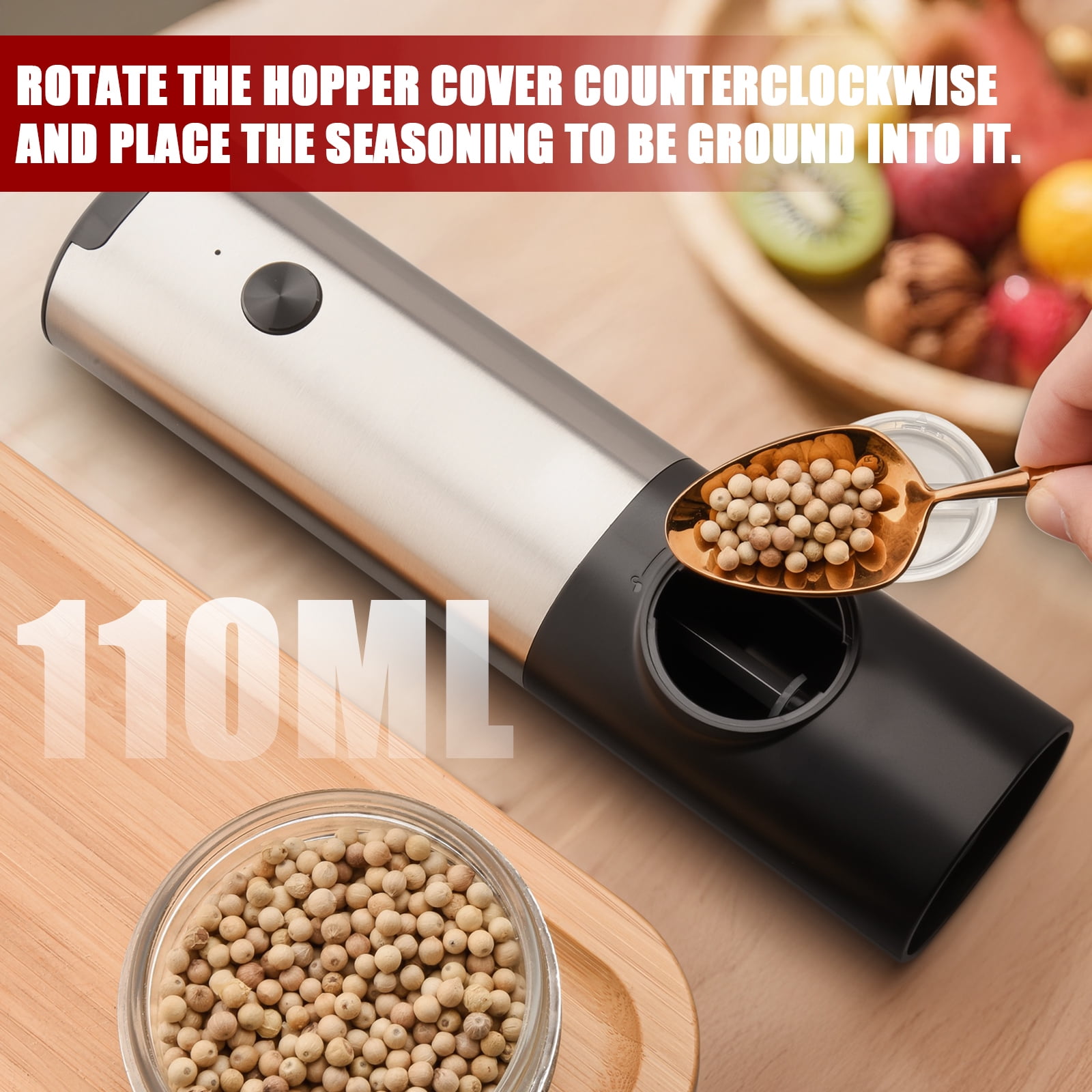 Electric Salt and Pepper Grinder Set, Sgokeen Automatic Electronic Spice Mill Shakers with USB Rechargeable, LED Light, Adjustable Coarseness, One Hand Operated, Stainless Steel