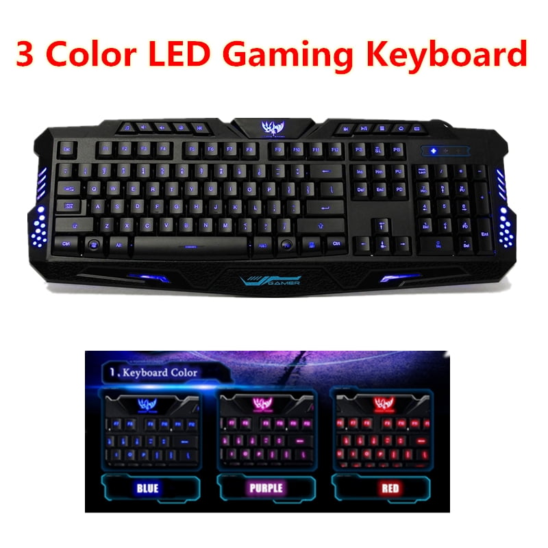 Adjust 3colors Illuminated LED Backlight USB Wired Multimedia PC Gaming Keyboard 