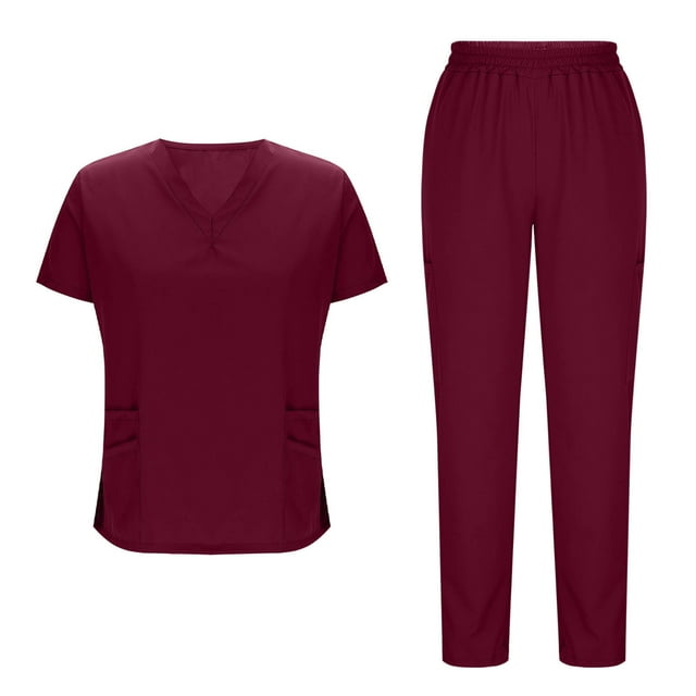 ZVNAΖH Medical Scrubs for Women Set - Stretch Uniform Nursing Scrub Set, V-Neck Top & Straight Leg Cargo Pants with Multi Pockets