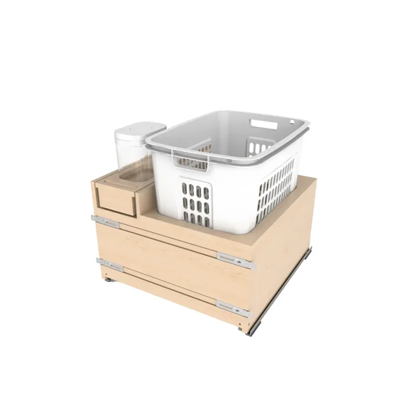 Rev-A-Shelf Wood Hamper with OXO and Storage for Base Cabinets w/Soft-Close, Light Brown