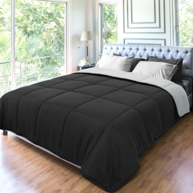 PiccoCasa Queen Soft Lightweight Down Alternative Comforter Black&Light Gray