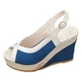 thumbnail image 6 of Platform Sandals Women Wedge Espadrilles Peep Toe Splice Suede Slingback Wedges Heels Fashion Color Block Summer Beach Vacation Dress Shoes Blue Size 7.5, 6 of 6