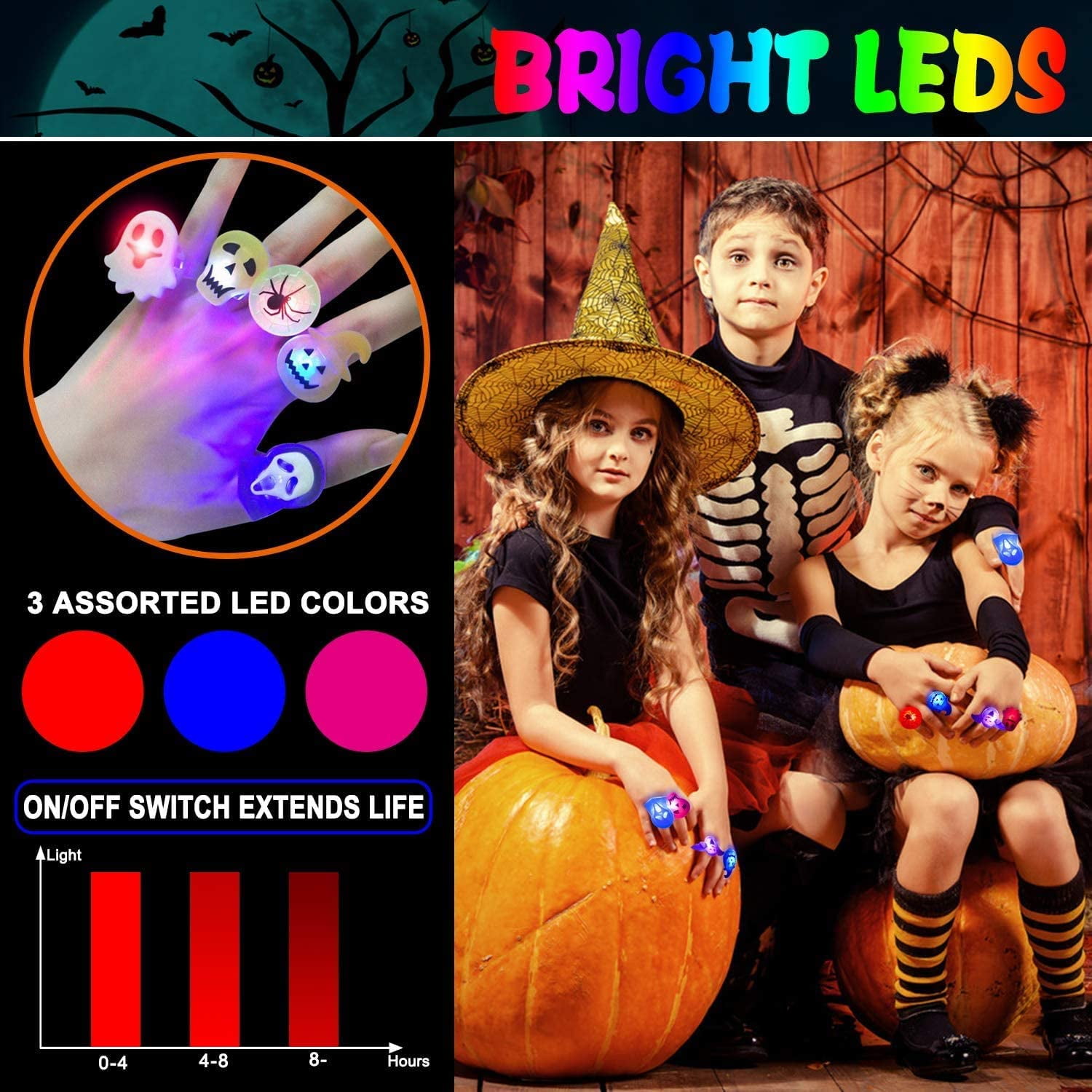 Halloween Party Favors Supplies in The Dark Rave 50 Pcs Light up Rings for Kids & Adults Luminous Ring Decorations for Halloween Party & Event with Various Shapes Scientoy Halloween LED Rings 