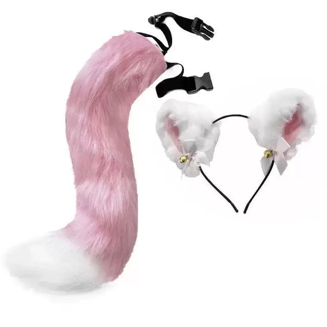 Conjunto de orejas y cola de gato, accesorios para disfraces de cosplay para actuaciones en el escenario y carnaval. Rosa