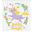 thumbnail image 3 of Childish Shower Curtain, Princess Unicorn with Colorful Flowers Writing Make Your Own Magic, Fabric Bathroom Set with Hooks, 69W X 75L Inches Long, Pastel Purple Multicolor, by Ambesonne, 3 of 3