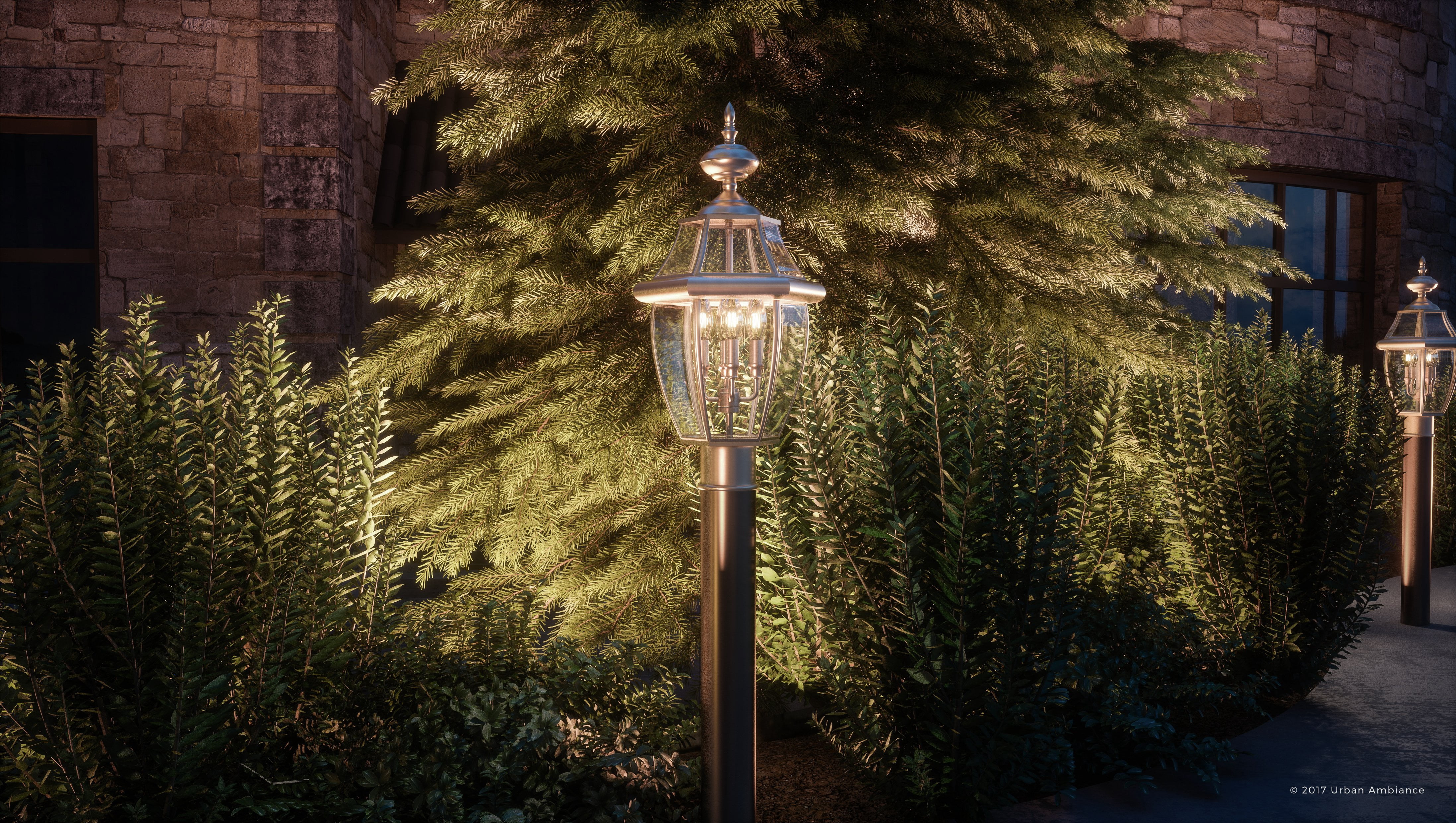 Urban Ambiance Luxury Colonial Outdoor Post Light, Large Size: 23"H x 12.5"W, with Tudor Style Elements, Versatile Design, Classy Aged Silver Finish and Beveled Glass, UQL1151