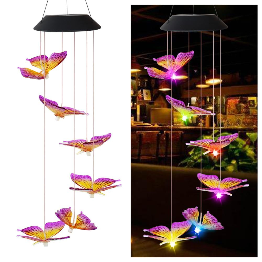 Solar Butterfly Wind Chime Bell Light, Hanging Solar Powered Color