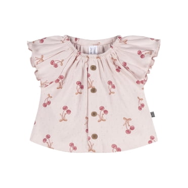 Modern Moments by Gerber Baby Girl Organic Ruffle Sleeve Top, Sizes 0/3 Months - 24 Months