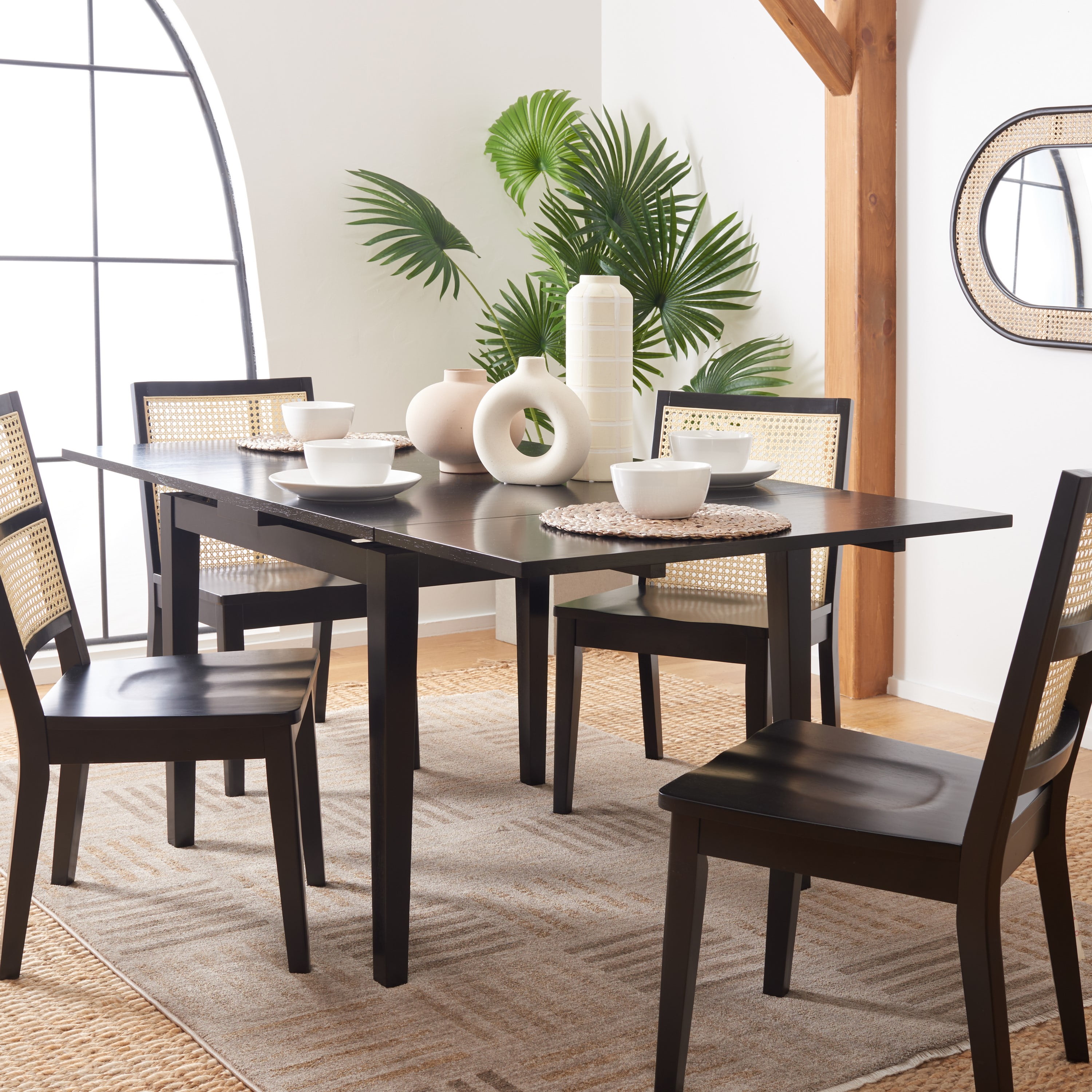 SAFAVIEH Cullen Extension Dining Table, Black (69.50 in. W x 38 in. D x 30.12 in. H/36.64 in. W x 37.64 in. D x 30.31 in. H)