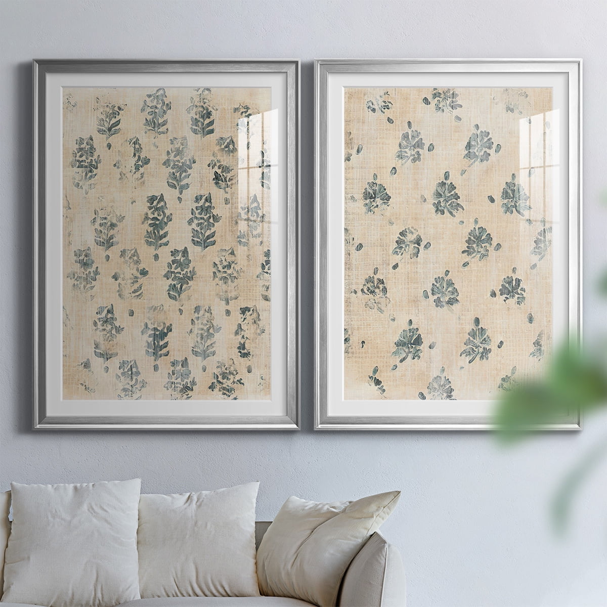 Wexford Home Vintage Blockprint I Premium Framed Print, 22.5" x 30.5" - Ready to Hang, Silver (Set of 2)