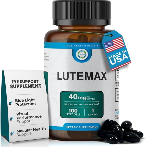 TrueMed Lutemax 40 mg Eye Supplement for Vision & Macular Health, Blue Light Protection & Antioxidant Support, Non-GMO, 100 Softgels (100-Day Supply)