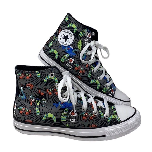 Converse Chuck Taylor High Shoes Skate Black Lime Canvas Kids A00385F