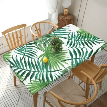YFYANG 5FT Rectangular Table Cloth, Waterproof Polyester Tropical Plant Patterns Table Cover, Indoor Outdoor Decorative Tablecloths with Elastic Edge