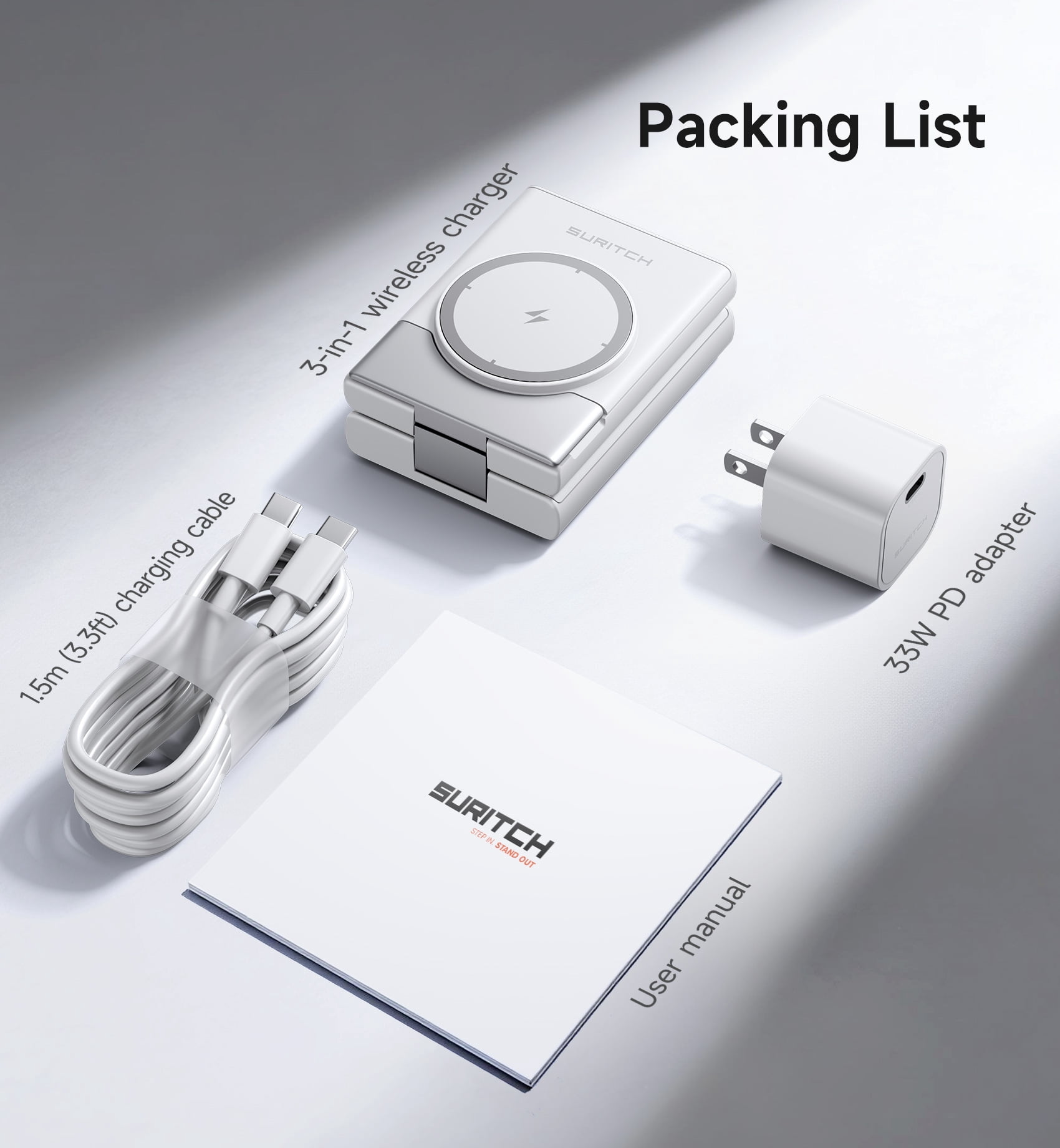 Suritch 3 in 1 Charging Station for Samsung Galaxy S25 S24 S23 S22 S21, Wireless Charger for Galaxy Watch and Buds, White