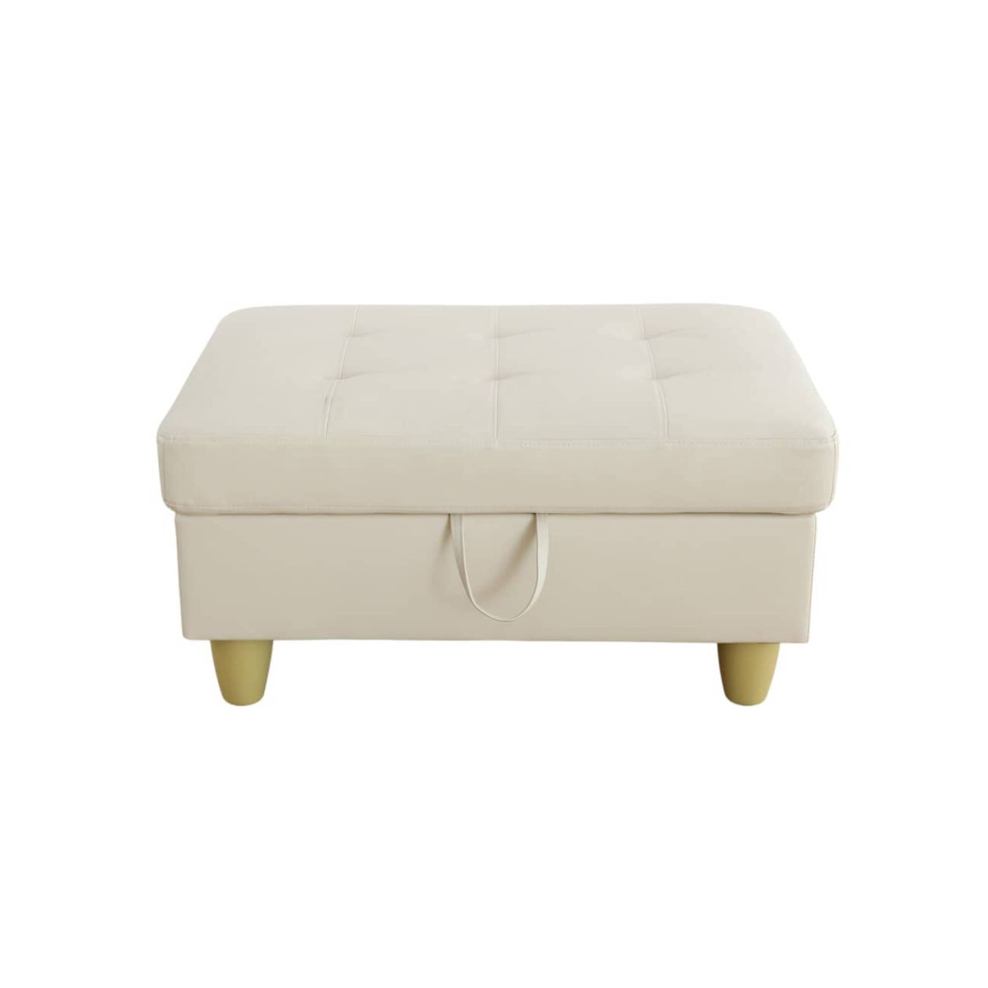 Leather Storage Ottoman, Folding Foot Stool with Storage Button Tufted Ottoman Bench for Living Room,White
