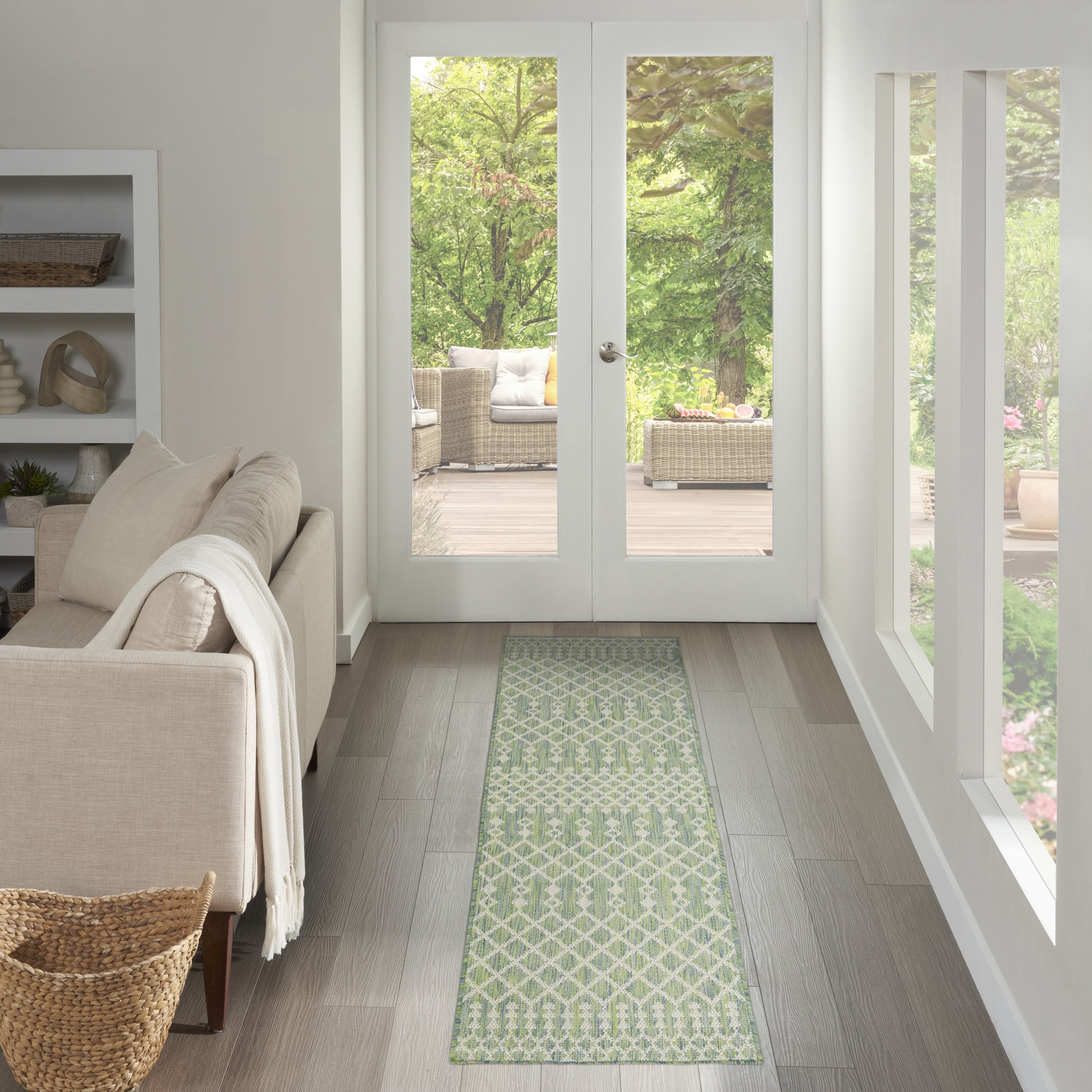 Nourison Positano 2'2" x 12' Blue Green Modern Rug