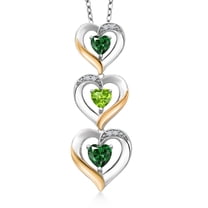 Gem Stone King 925 Silver and 10k Yellow Gold Green Nano Emerald Green Peridot and White Lab Grown Diamond Triple 3 Heart Shape Pendant Necklace for Women (1.20 Cttw, with 18 inch Chain)