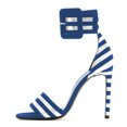 thumbnail image 2 of FSJ Women Fashion Round Open Toe Stripes Strappy Sandals Stiletto High Heel Ankle Strap Buckle Wedding Party Pumps Shoes Size 7 Blue, 2 of 5