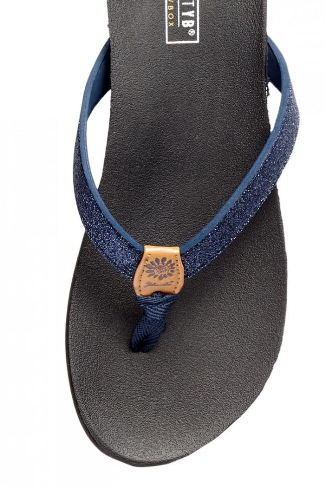 yellow box glitter flip flops