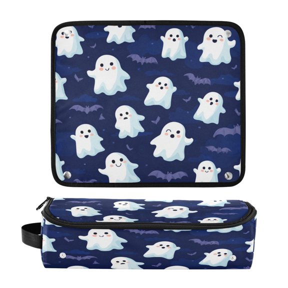Hair Tools Travel Bag Heat-Resistant Curling Iron Organizer Bag with Detachable Heatproof Mat Travel Storage Case Ghost on Dark Blue Background