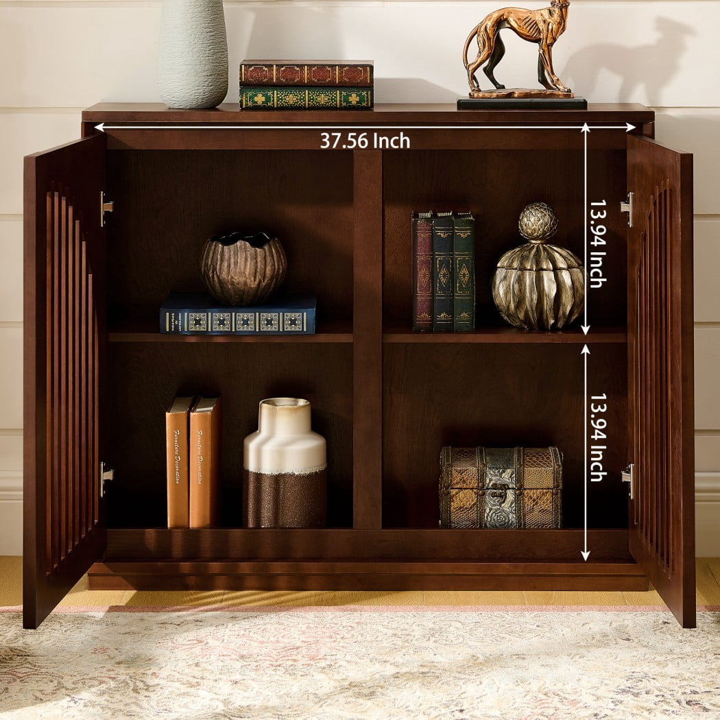 Mid Century Modern Fluted Sideboard Cabinet, Buffet Cabinet with 2 Outlet Holes, Storage Cabinet for Living Room, Entryway, Kitchen & Coffee Bar, Dark Walnut