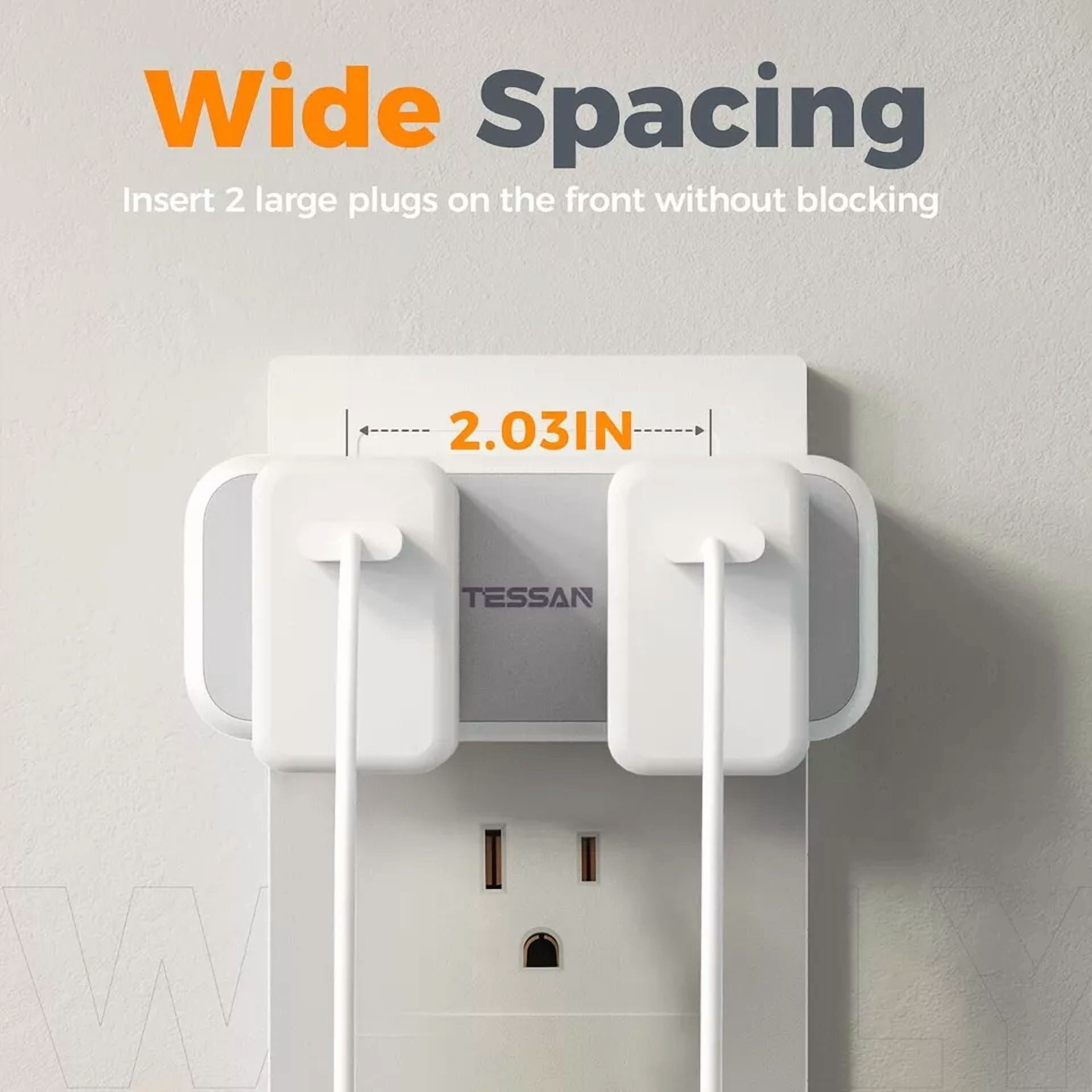 CRESTIN- Wall Outlet Adapter Extender Surge Protector 4 Outlet 3 Usb(1 Usb C) For Home