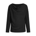 thumbnail image 7 of Hueook Womens Long Sleeve Shirts Trendy Ladies' Solid Color Temperament Swinging Collar Pleated Collar Lock Long Sleeved Round Neck Top Black 2X, 7 of 7