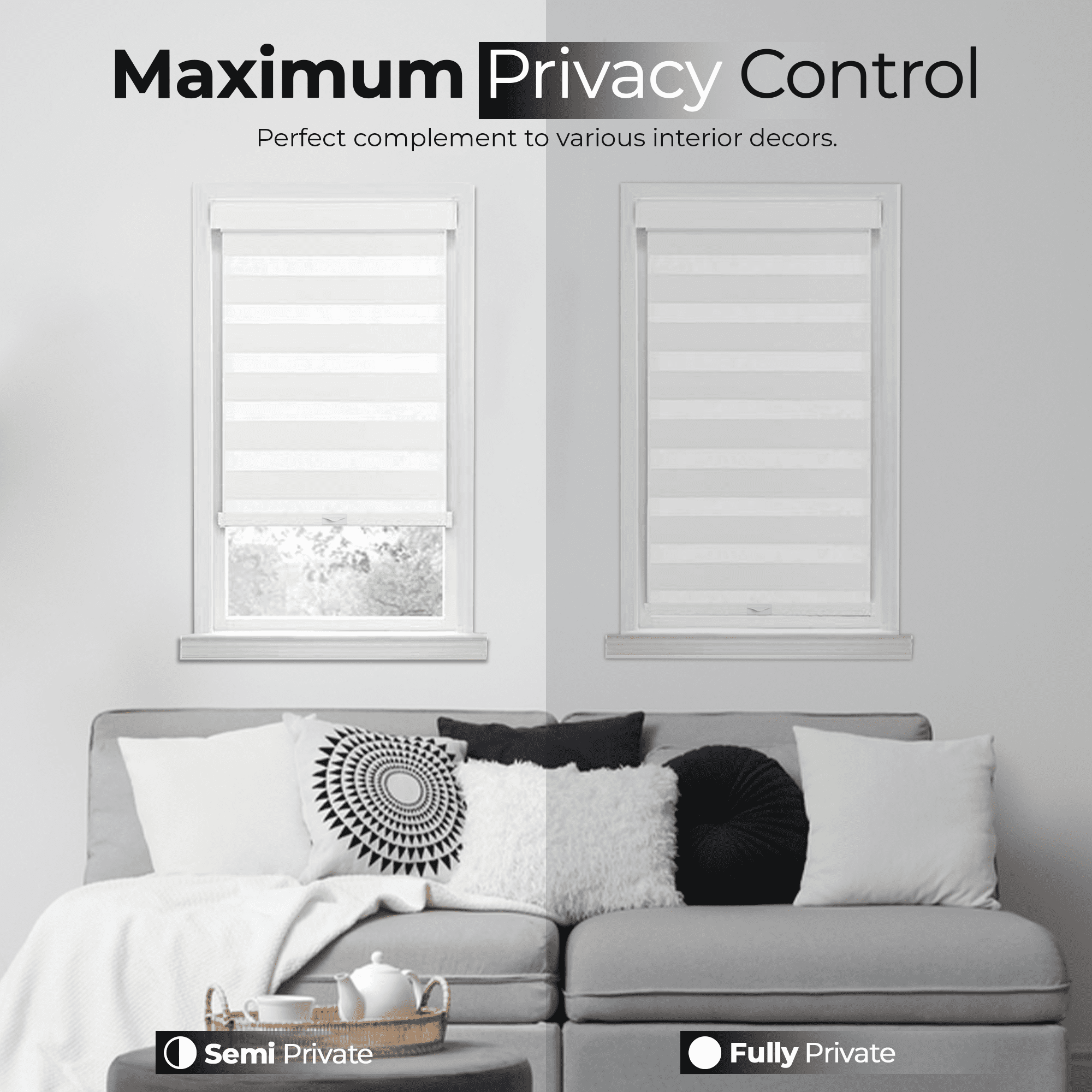 PowerSellerUSA Cordless Zebra Blinds Roller Shade, Celestial Sheer Double Layered Window Shade Privacy Light Control, Day and Night Window Drapes, 29" x 72", White