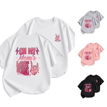 CUZIBR Boys Tops Crewneck S Graphic Letter Print Short Sleeve T Shirt Cute Summer Lightweight Comfortable Graphic Tees White 110cm