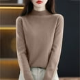 thumbnail image 4 of TANGNADE Sweaters for Women Women's Semi Turtleneck Sweater Long Sleeve Solid Color Pullover with A Base Shirt Autumn And Winter Warm Loose Sweater Khaki 3XL, 4 of 5