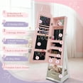 thumbnail image 6 of Zimtown Kids Jewelry Armoire, 43.5" Standing Jewelry Organizer for Girls with Full Length Mirror & Fabric Drawer, Pink, 6 of 9