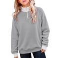 thumbnail image 4 of SGMVNU Girls' Zip Neck Hoodie for Little Girls – Cozy Kids' Casual Sweatshirt with Stand Up Collar Lightweight Winter Layer Grey 5-6 Years, 4 of 8