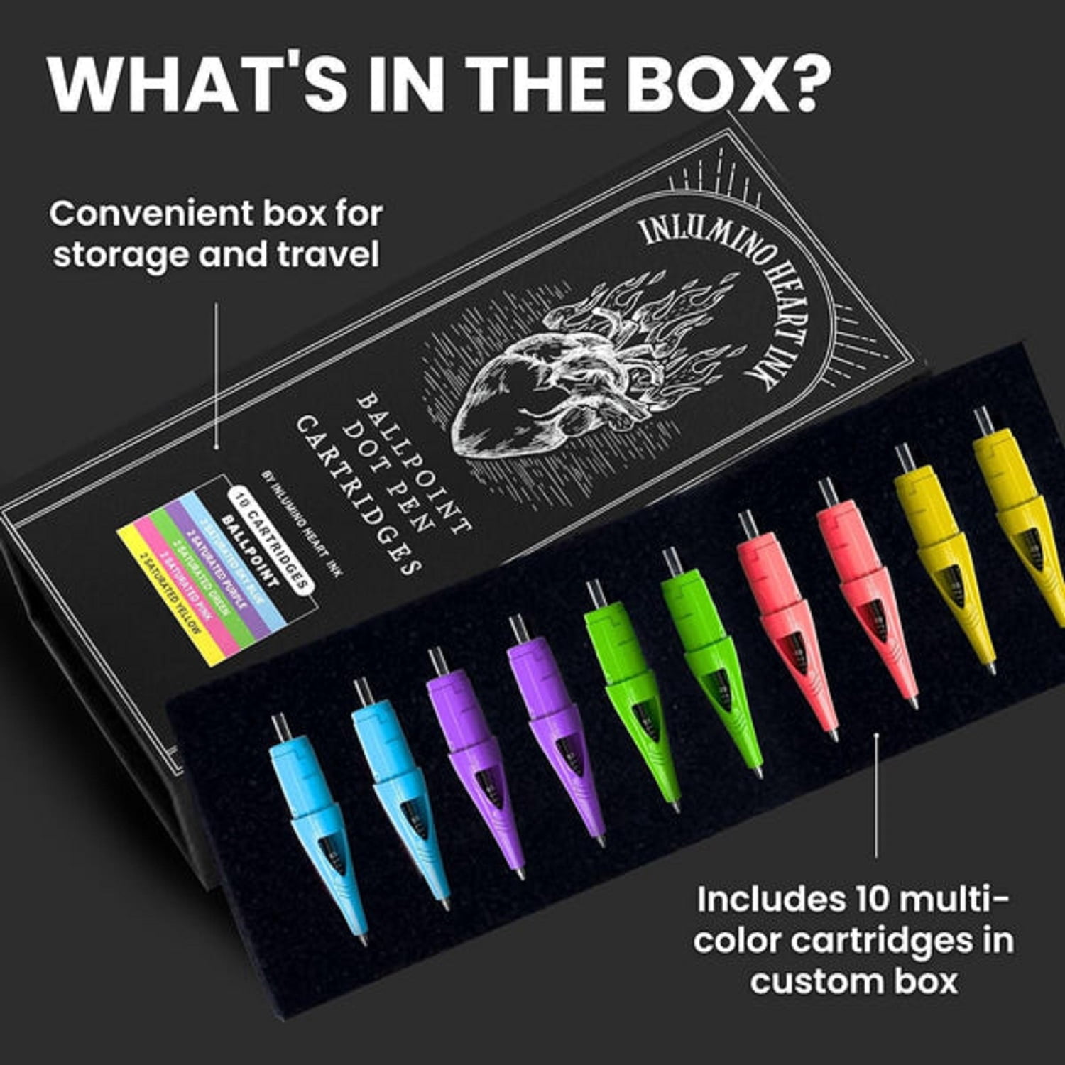 Inlumino Heart Ink Ballpoint Pen Cartridges – Saturated Ink (10 Pack)