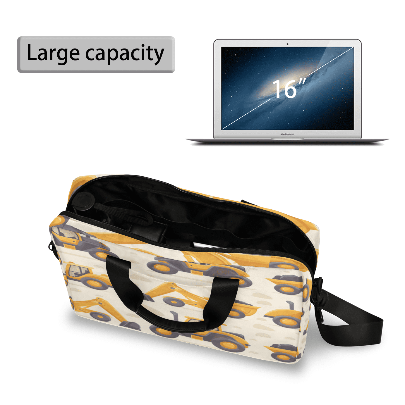 Herdesigns Construction Trucks Laptop Bag for Women Men, Computer Case Briefcase Messenger Bags, 15-15.6 inch Laptop Sleeve Shoulder Bag