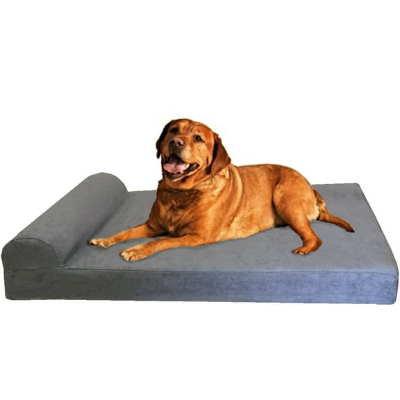 Extra Large HeadRest Orthopedic Memory Foam Dog Bed for Large Dogs, Waterproof Liner with Washable Suede Gray Cover, 47"X29"